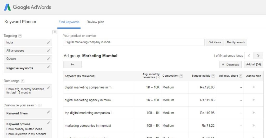 keyword planner